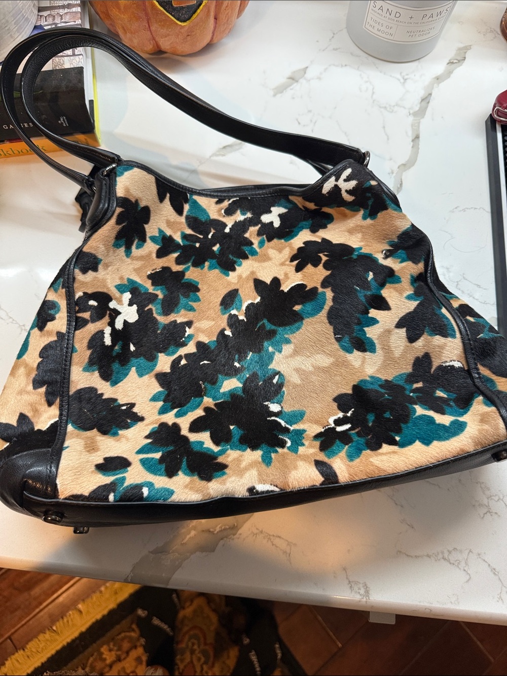Coach Floral Shoulder Bag in Tan, Black & Teal - Picture 5 of 10